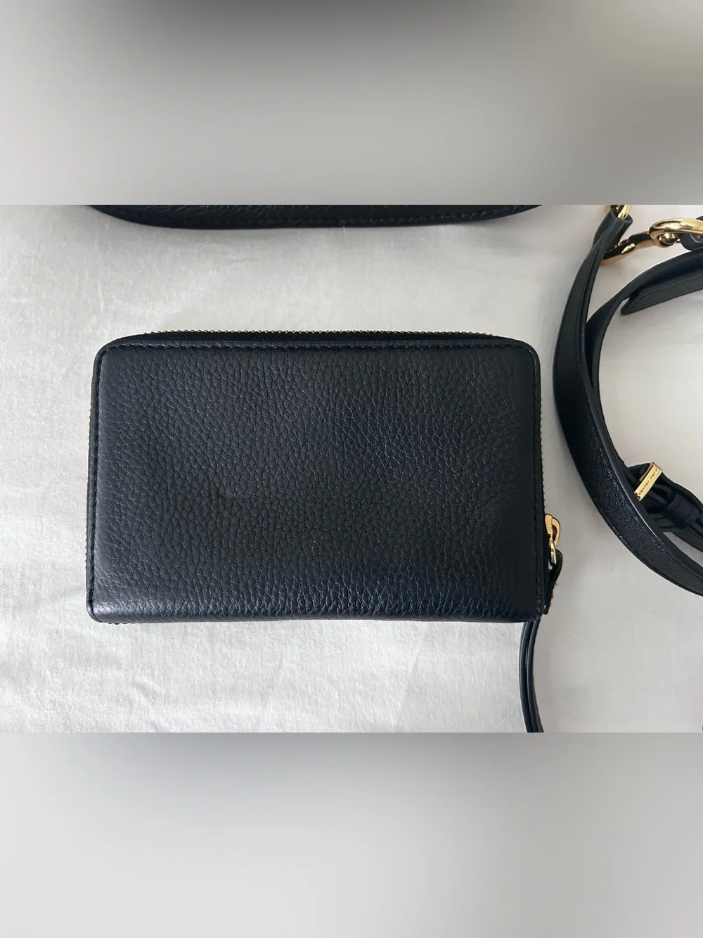 Marc Jacobs Black Pebbled Crossbody Shoulder Bag and matching wrist wallet